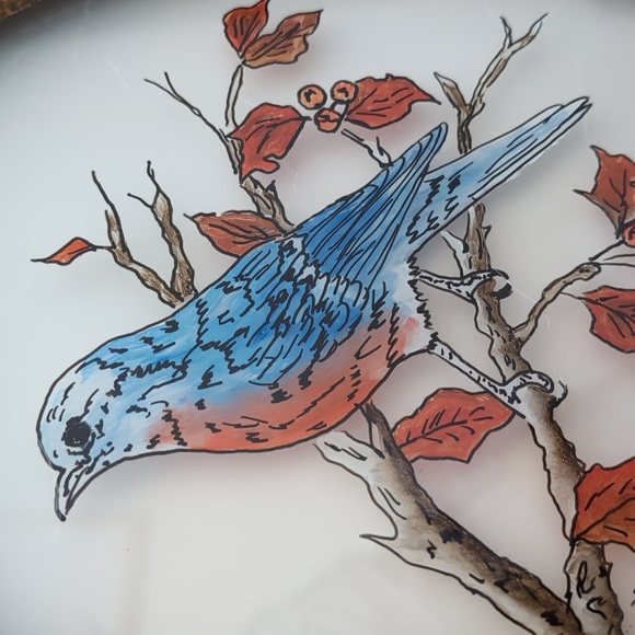 VGT, Reverse Painted Glass in Gold Ornate Frame,Bird on a Branch ,Signed. - Picture 2 of 10